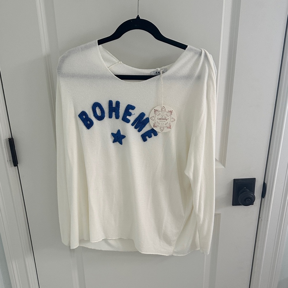 Boheme Cream Long Sleeve Tee with Blue Accents